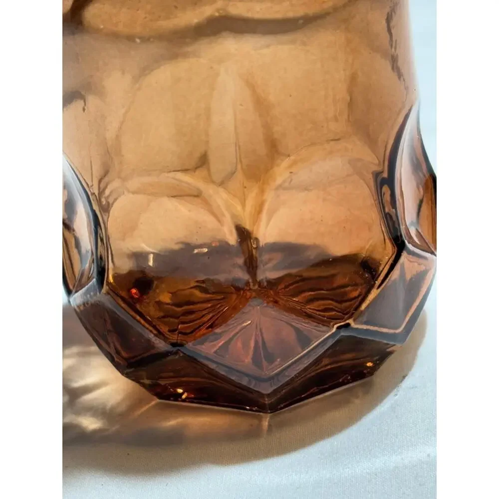 Vintage Amber Glass Vase with Floral Pattern